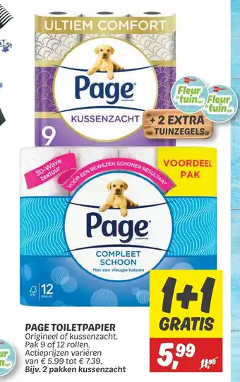 Dekamarkt Page Toiletpapier Origeneel of kussenzacht pak 9 of 12 rollen aanbieding