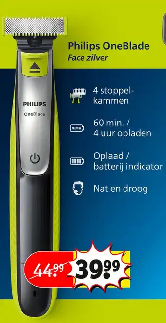 Kruidvat Philips OneBlade Face zilver aanbieding