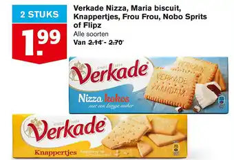 Hoogvliet Verkade NIzza, Maria biscuit, Knappertjes, Frou Frou, Nobo Sprits of Flipz aanbieding