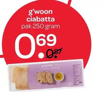 Spar G'woon ciabatta 250g aanbieding