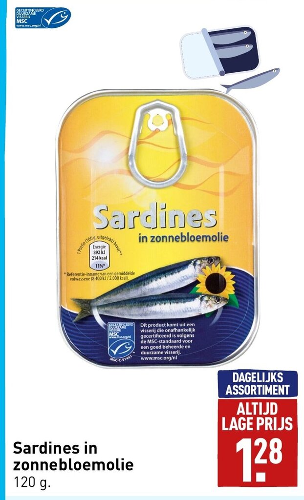 Sardines in zonnebloemolie 120G aanbieding bij ALDI