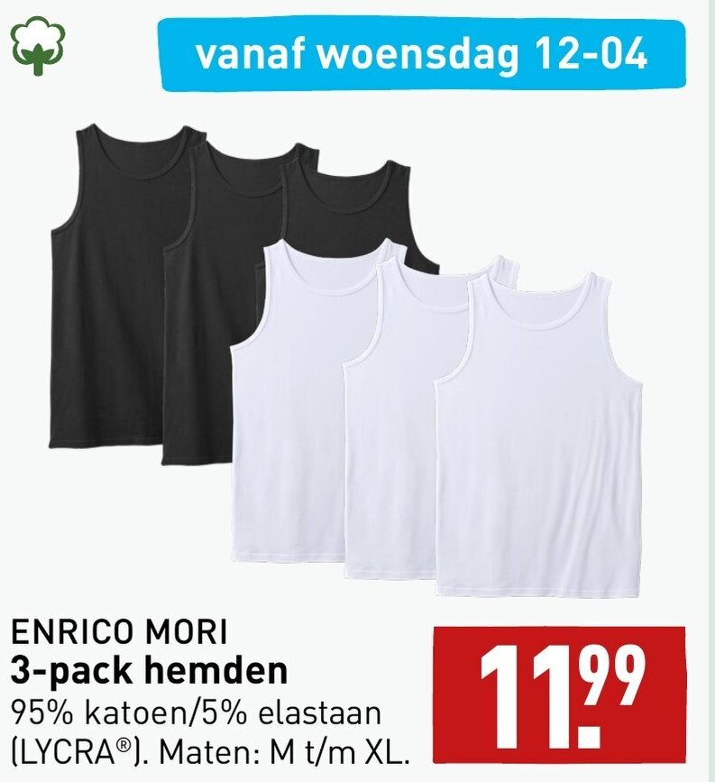 Enrico Mori 3pack hemden M t/m XL aanbieding bij ALDI