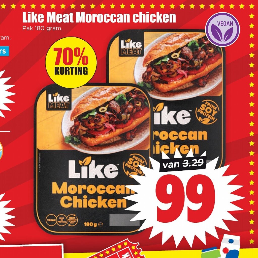 Like Meat Moroccan chicken 180 gram aanbieding bij Dirk
