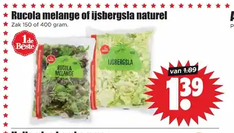 Dirk Rucola melange of Ijsbergsla naturel 150 of 400 gram aanbieding