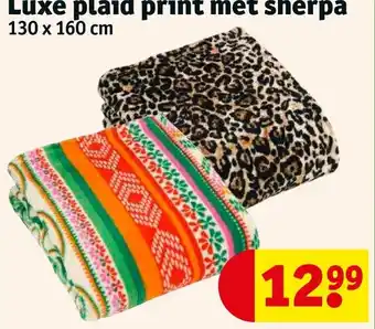 Kruidvat Luxe Plaid Print met Sherpa 130 x 160cm aanbieding