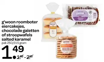 Spar G'woon roomboter eiercakejes, chocolade galetten of stroopwafels salted karamel aanbieding