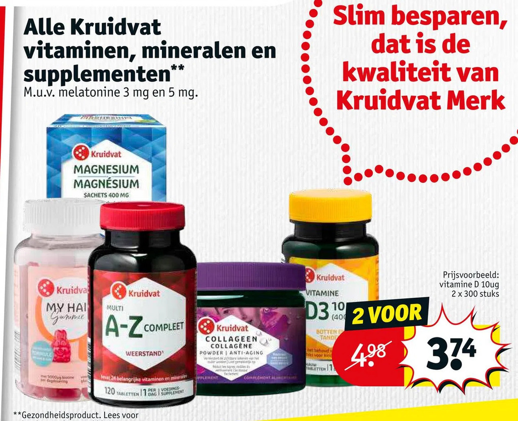 Alle kruidvat vitaminen, mineralen en supplementen** aanbieding bij Kruidvat