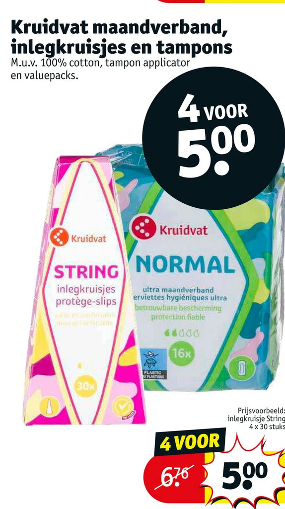 Kruidvat maandverband, inlegkruisjes en tampons aanbieding bij Kruidvat