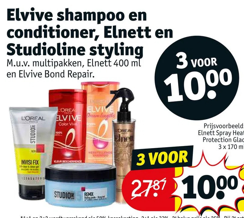Elvive shampoo en conditioner, en studioline styling aanbieding