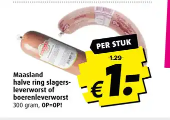 Boni Maasland halve ring slagers-leverworst of boerenleverworst 300 gram aanbieding
