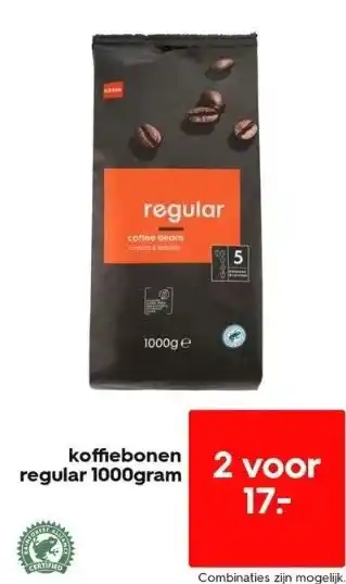 HEMA Koffiebonen regular 1000gram aanbieding