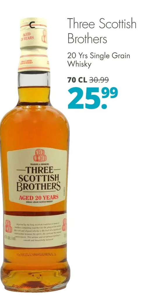 Three scottish brothers 20 yrs single grain whisky aanbieding bij Mitra