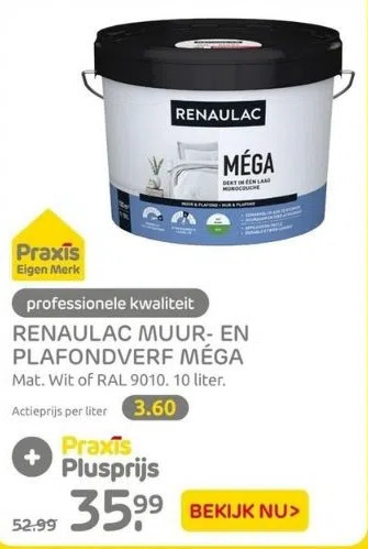 Praxis Renaulac muur- en plafondverf méga aanbieding