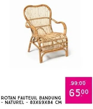 Xenos Rotan fauteuil bandung - naturel - 83x69x84 cm aanbieding