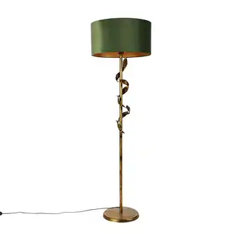 Lampenlicht.nl Vintage vloerlamp antiek goud met groene kap - linden aanbieding