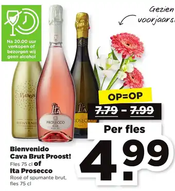 PLUS Bienvenido Cava Brut Proost! of Ita Prosecco 750ml aanbieding