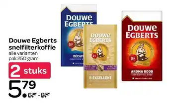 Spar Douwe Egberts Snelfilterkoffie 250 gram aanbieding