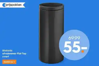 Blokker Brabantia Afvalemmer Flat Top Zwart aanbieding