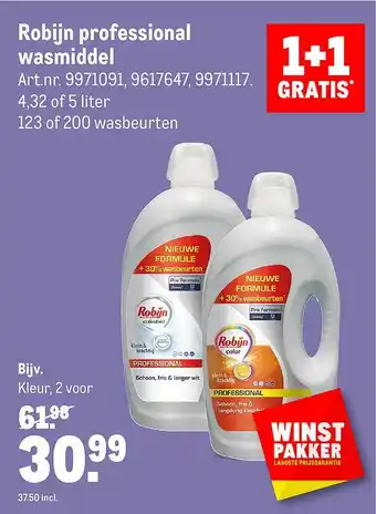 Makro Robijn Professional Wasmiddel 1+1 Gratis 5 liter aanbieding