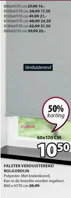 Jysk Falster Verduisterend Rolgordijn B60 X H170 Cm 50% Korting aanbieding