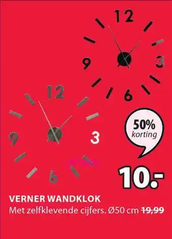 Jysk Verner Wandklok Met Zelfklevende Cijfers Ø50 Cm 50% Korting aanbieding