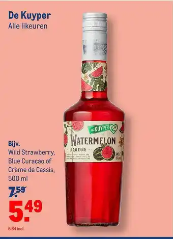 Makro De Kuyper Wild Strawberry, Blue Curacao Of Crème De Cassis 500ml aanbieding