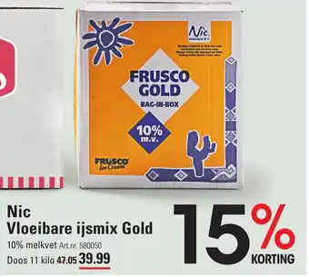 Sligro Nic vloeibare ijsmix gold 10% melkvet 11 kilo aanbieding