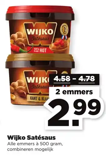 PLUS Wijko Satesaus 2*500g aanbieding