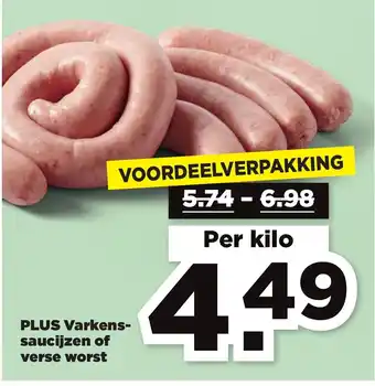 PLUS PLUS Varkenssaucijzen of verse worst 1kg aanbieding