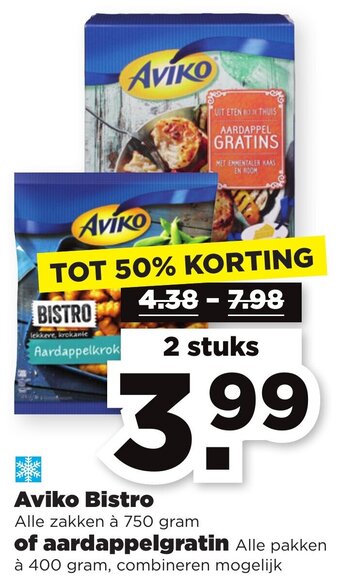 PLUS Aviko Bistro 750g of aardappelgratin 400g aanbieding