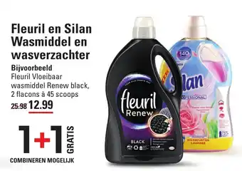 Sligro Fleuril en silan wasmiddel en wasverzachter vloeibaar wasmiddel renew black, 2 flacons a 45 scoops aanbieding