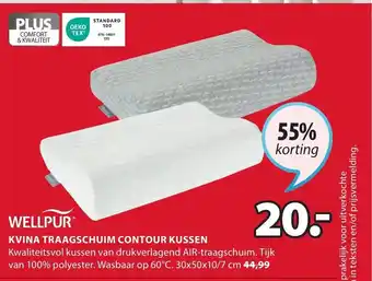 Jysk Wellpur kvina traagschuim contour kussen 30x50x10/7cm aanbieding