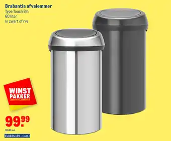 Makro Brabantia afvalemmer touch bin 60 liter aanbieding