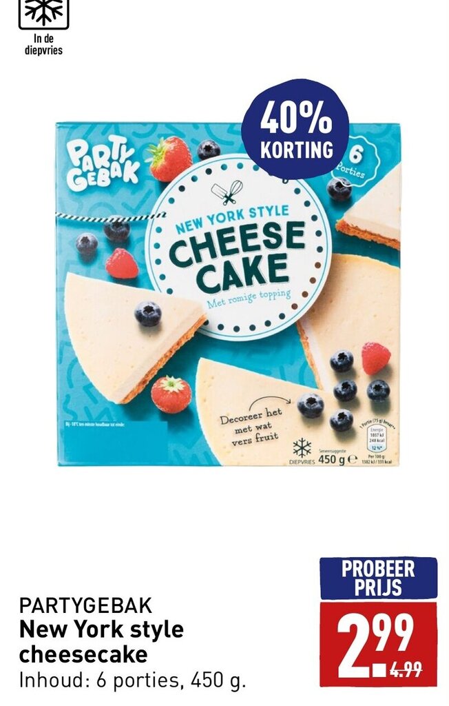 Partygebak new york style cheesecake 450g aanbieding bij ALDI