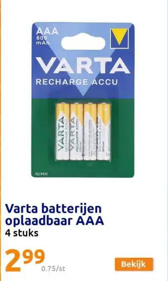 Action Varta batterijen oplaadbaar AAA aanbieding