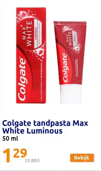 Action Colgate tandpasta max white luminous 50ml aanbieding