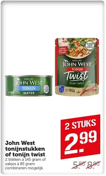 Coop John west tonijnstukken of tonijn twist 145g aanbieding