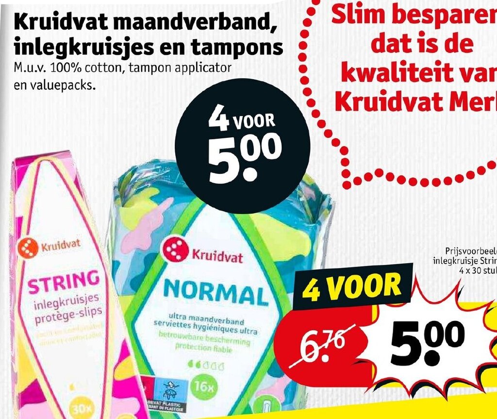 Kruidvat maandverband, inlegkruisjes en tampons aanbieding bij Kruidvat