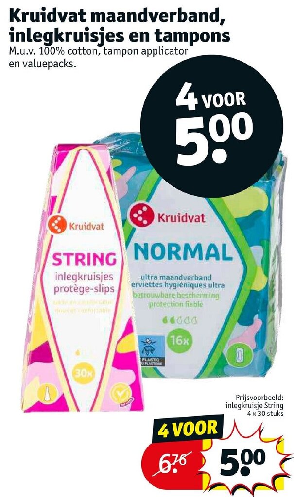 Kruidvat maandverband inlegkruisjes en tampons aanbieding bij Kruidvat