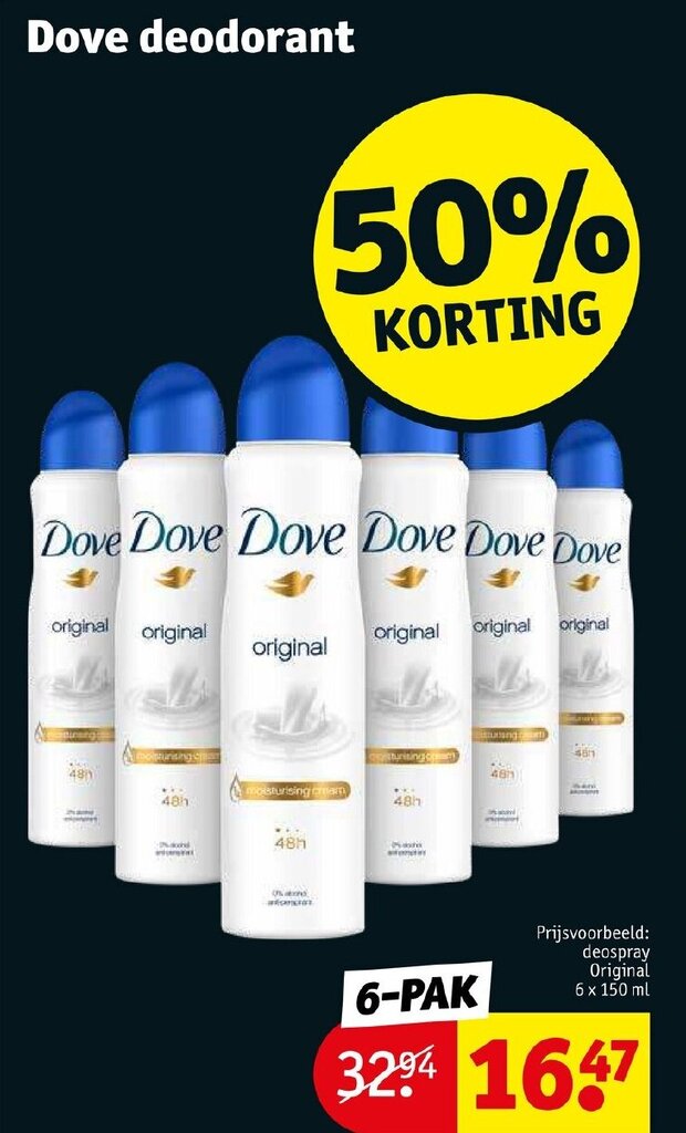 Dove deospray original 6x150ML aanbieding bij Kruidvat
