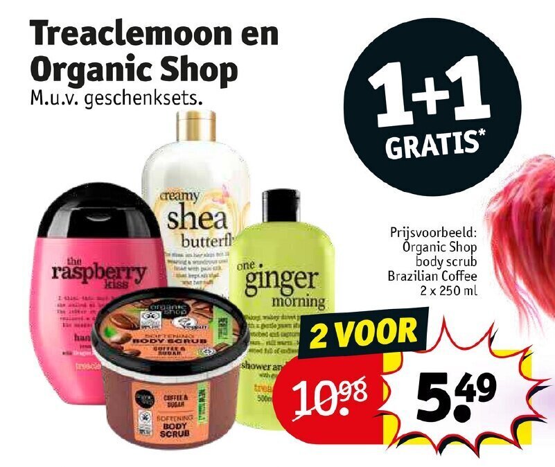 Organic Shop body scrub brazilian coffee 2x250ML aanbieding bij Kruidvat