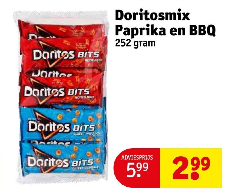 Doritos mix paprika en BBQ 252 gram aanbieding bij Kruidvat