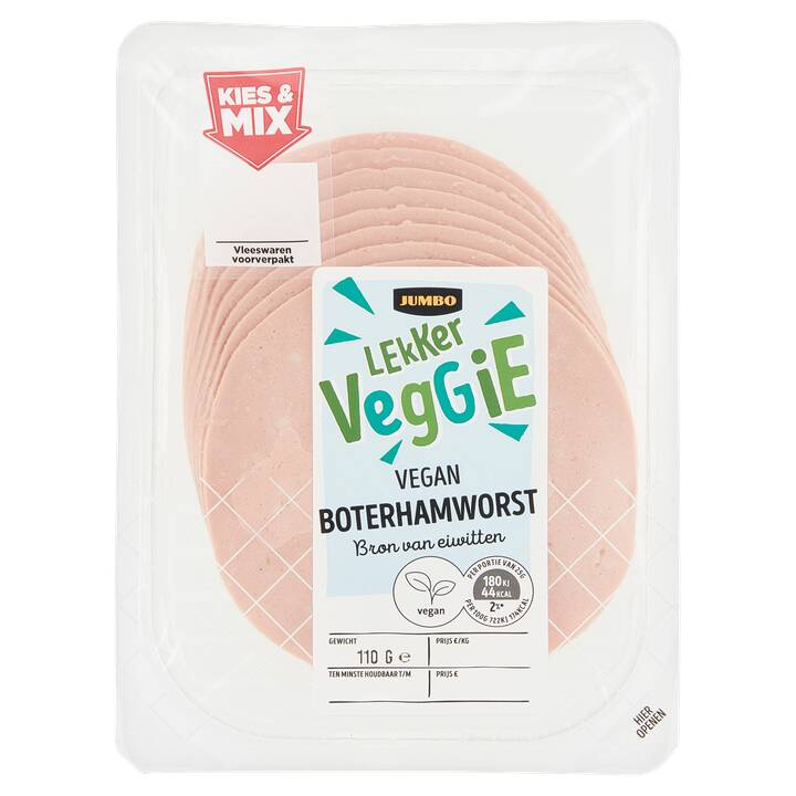 Jumbo lekker veggie boterhamworst vegan 110g aanbieding bij Jumbo