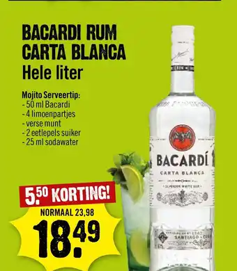 Dirck 3 Bacardi Rum Carta Blanca hele liter aanbieding