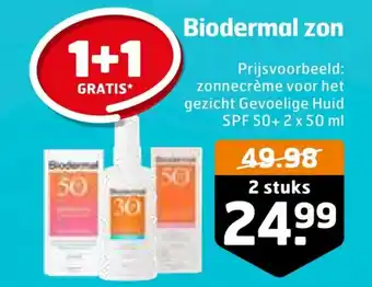 Trekpleister Biodermal zonnecreme voor het gezicht gevoelige huid SPF 50+ 2x50ML aanbieding