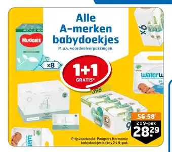 Trekpleister Pampers Harmonie babydoekjes Kokos 2 x 9-pak aanbieding