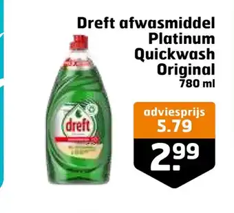 Trekpleister Dreft afwasmiddel Platinum Quickwash Original 780 ml aanbieding