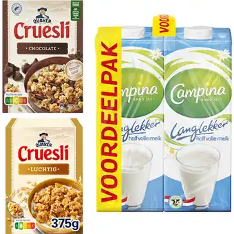 Albert Heijn Campina quaker melk cruesli ontbijt pack aanbieding