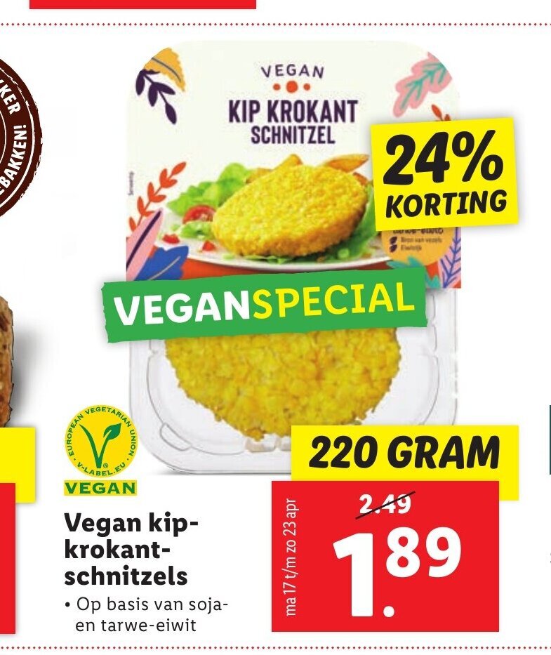 Vegan kip krokantschnitzels 220 gram aanbieding bij Lidl