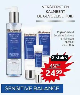 Trekpleister Biodermal Sensitive Balance Reinigingsgel Micellair 2x200 ml aanbieding